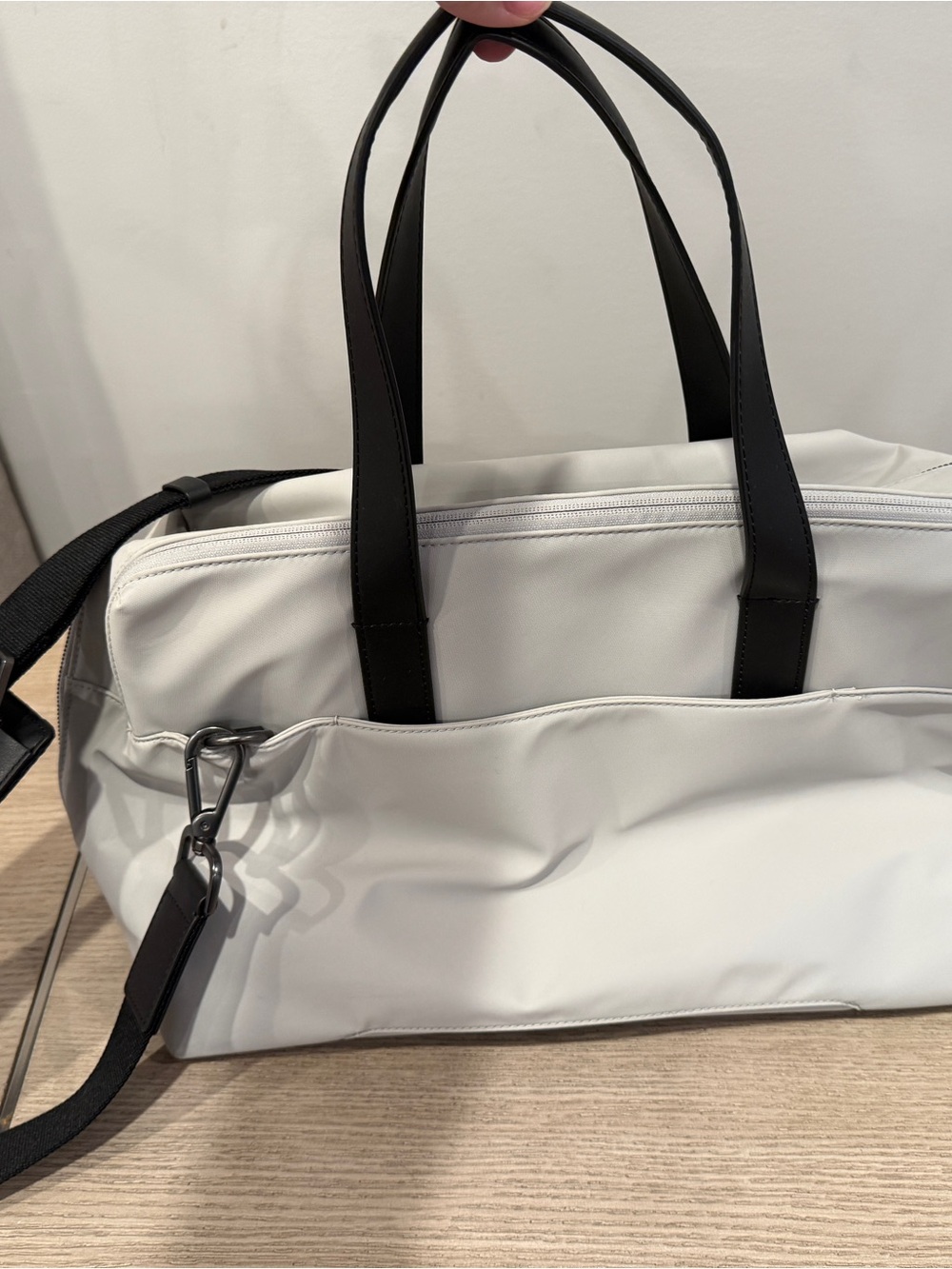 Away White Duffel Bag with Black Handles